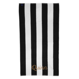 Large name embroidered on striped towel