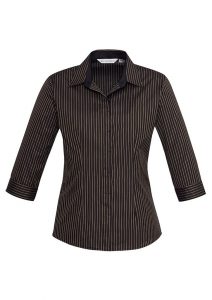 Reno Stripe Cotton-Rich Shirt - Ladies 3/4 Sleeve