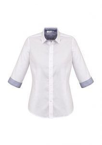 Ladies Herne Bay 3/4 Sleeve Shirt White/Turkish Blue