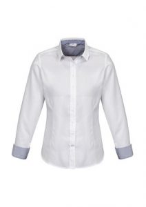 Ladies Herne Bay Long Sleeve Shirt White/ Turkish Blue