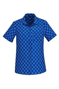 Women's Easy Stretch Daisy Print Short Sleeve Shirt Electric Blue